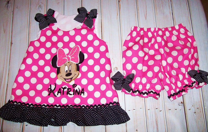 Pink Minnie Mouse Applique Dress With Polka Dot Ruffle With | Etsy