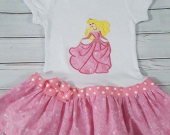 Sleeping Beauty Applique T-shirt Dress Sparkly Pink Glitter Birthday Girl Party Vacation School Valentine Dress