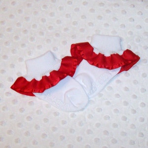 Red Ruffled Satin Edge Ribbon Socks - Christmas - Birthday Party - Church - Stocking Stuffer - Holiday - School - Pageant