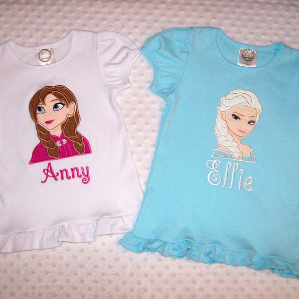 Frozen Inspired Elsa Sparkle Or Anna Monogram Applique Aqua or White T-shirt  Disney Vacation - Birthday - Snow Queen - Christmas Gift