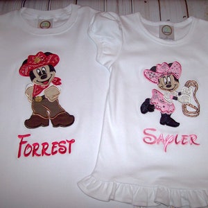 Mickey Cowboy or Minnie Cowgirl Applique Short or Long Sleeve T-shirt  - Disney Vacation Birthday - western shirt - monogram option