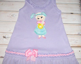 Elsa Snow Queen Easter Bunny Applique Pink Bow Lilac Lavender Ruffle Knit Kavio T-shirt Dress