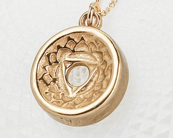 HANDMADE ‘Gold’ Bronze Throat Chakra Charm-sized Centering Pendant© Necklace, Yoga Jewelry, Meditation Tool