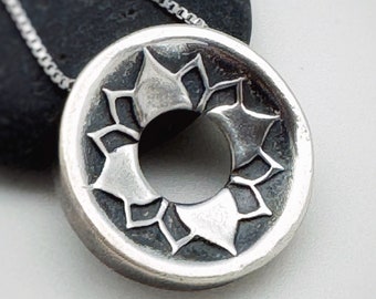 HANDMADE Sterling 12-Petal Lotus Centering Pendant© Necklace, Yoga Jewelry, Meditation Tool