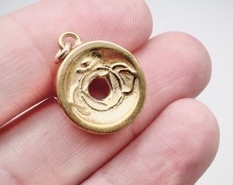 HANDMADE ‘Gold’ Bronze Third Eye Chakra Charm-sized Centering Pendant© Necklace, Yoga Jewelry, Meditation Tool