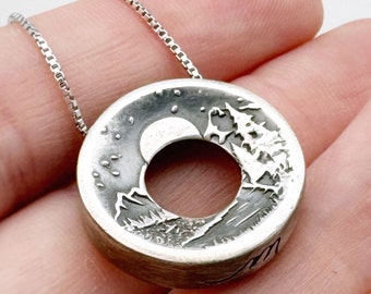 HANDMADE Tiny Sterling Landscape, Centering Pendant© Necklace, Yoga Jewelry, Meditation Tool