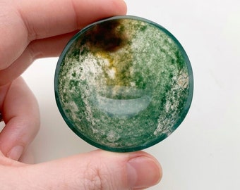 Moss Agate Genuine Stone Bowl for use with Centering Pendant Necklace Yoga Jewelry, SET C