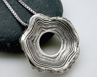 HANDMADE Tree Rings Centering Pendant© Necklace, Sterling Silver, Yoga Jewelry, Meditation Tool