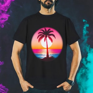 Synthwave T-Shirt: 80s Retro Miami Beach Sunset Tee