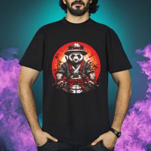 Bonita camiseta de guerrero samurái panda / Impresión digital por ambos lados / Camiseta unisex para amantes del anime y las artes marciales