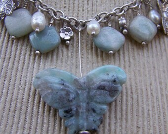 Kiwi Quartz Butterfly and Opal Necklace by Swirly Girls