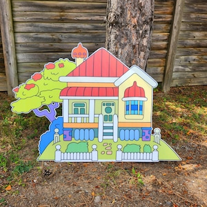 Custom HOUSE birthday decoration yard sign cutout centerpiece party decor backdrop  topper standee lawn sign baby shower bluey heeler house