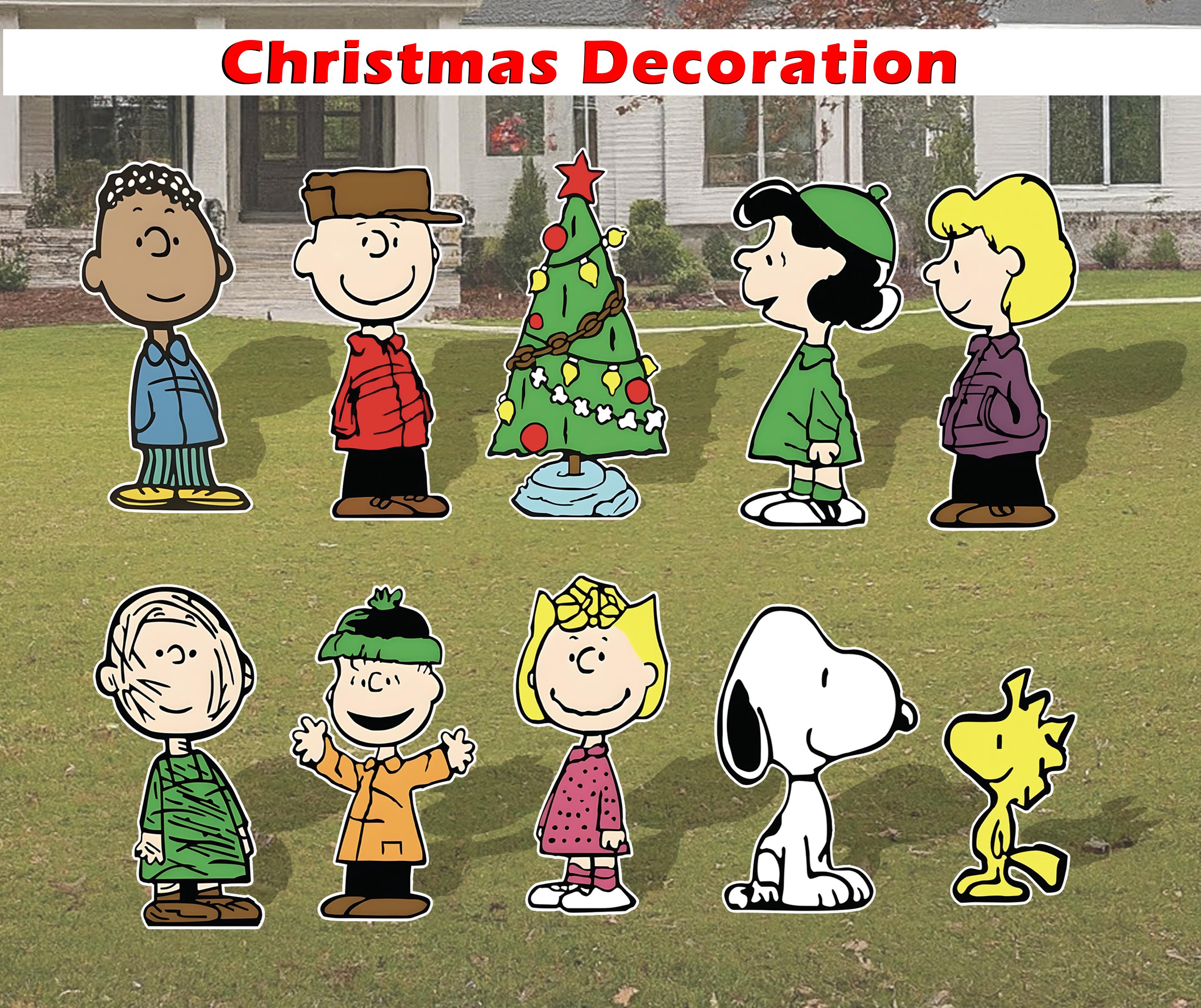 christmas decoration, lawn sign, yard art, peanuts, snoopy, cutout