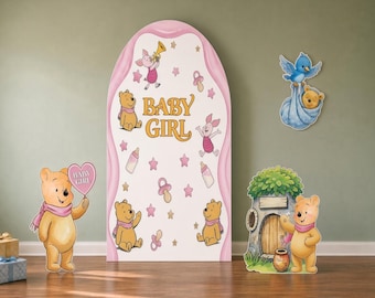 STANDS INCLUDED Winnie the Pooh Baby Girl Baby Shower Decoration, Pooh Piglet Baby Shower Cutouts, It's a Girl Party Decor, Pink Baby Shower