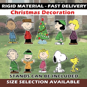 Noël Charlie Brown, décoration de jardin de Noël, enseigne sur pelouse, cacahuètes, découpe de Noël Snoopy, enseigne de jardin, carte de jardin, patinage sur glace, chants de Noël