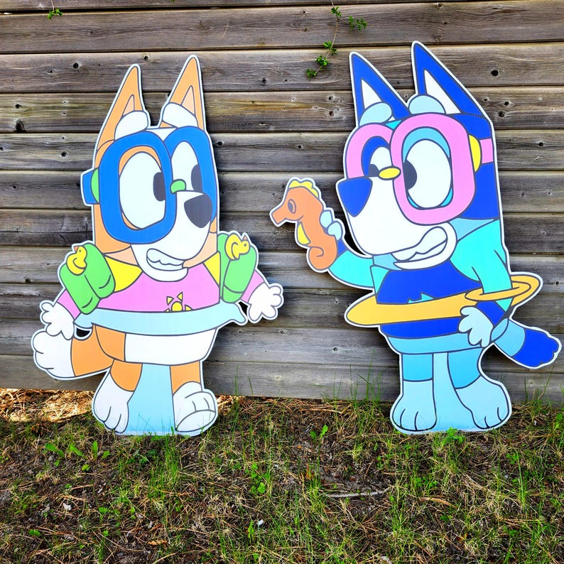 BLUEY POOL PARTY Decor Standee Bluey Centerpiece Bluey Topper Lawn Sign ...