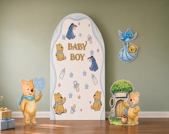 STANDS INCLUDED Winnie the Pooh Baby Boy Baby Shower Decoration, Pooh & Friend Baby Shower Cutouts, It's a Boy Party Decor, Blue Baby Shower