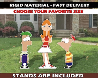 Phineas & Ferb birthday Decoration Flynn party decor standee yard sign centerpiece backdrop topper lawn Phineas and Ferb cutout Candace