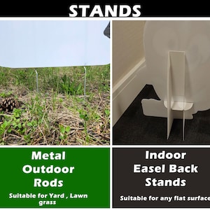 Puede incluir: Dos tipos diferentes de soportes para un recorte de cart&oacute;n. El primer soporte est&aacute; hecho de varillas de metal y es adecuado para usar en un jard&iacute;n o c&eacute;sped. El segundo soporte est&aacute; hecho de cart&oacute;n y es adecuado para usar en interiores.