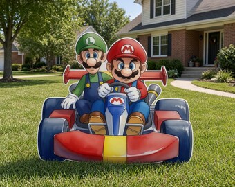 Mario Luigi Go Kart Birthday Cutout, Racing Party Decorations, Super Bros Kart Theme, Birthday Yard Sign, Mario Kart Cutouts , mario cutout