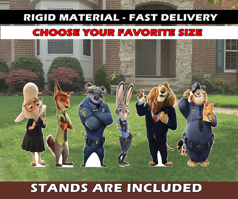 Puede incluir: Un conjunto de seis figuras de cart&oacute;n para cortar y pegar de personajes de la pel&iacute;cula de animaci&oacute;n Zootr&oacute;polis. Los personajes incluyen a Judy Hopps, Nick Wilde, el jefe Bogo, Flash, el alcalde Lionheart y Finnick. Las figuras est&aacute;n impresas a todo color y est&aacute;n listas para ser expuestas. Se incluyen soportes. Elige tu tama&ntilde;o favorito. Material r&iacute;gido - Entrega r&aacute;pida.