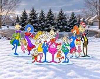 Whoville Christmas Yard Sign Set, Grinch Christmas Decorations, Xmas AD, Cindy Lou Who Cutouts, Christmas Carolers, Villager Singing,