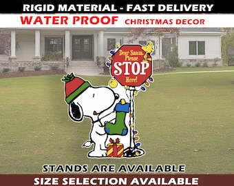 SANTA stop CHRISTMAS Snoopy decoration lawn outdoor peanuts Christmas decor outdoor Snoopy Christmas Yard charlie brown Christmas cutout