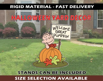 welcome great pumpkin CHARLIE BROWN HALLOWEEN decoration yard sign outdoor peanuts Spooky standee cutout Yard Art holiday snoopy trick treat