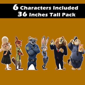 Puede incluir: Seis personajes de cart&oacute;n de 91 cm de alto de la pel&iacute;cula animada Zootopia. Los personajes incluyen a Judy Hopps, Nick Wilde, el jefe Bogo, Flash, Mr. Big y el oficial Clawhauser.