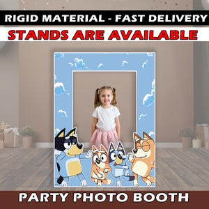 BLUEY PHOTO BOOTH décoration voyageur voyageant selfie cadre pièce maîtresse toile de fond topper signe Bluey anniversaire bluey découpe Photo Prop Bingo