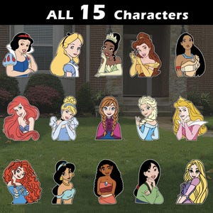 May include: A set of 15 character cutouts, each featuring a different animated princess. The cutouts are in various colors and designs, with the text "ALL 15 CHARACTERS" at the top.