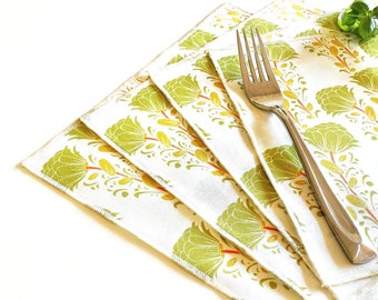 70's Floral Print Cotton Cocktail Napkin Set of Four