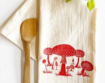 Mushroom Forest Block Printed Flour Sack Towel