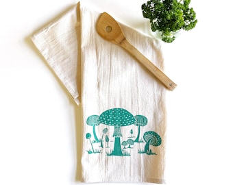 Morels and Shiitake Mushroom Block Printed Flour Sack Towel
