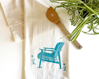 Midcentury Chair Block Printed 100% Cotton Flour Sack Towel