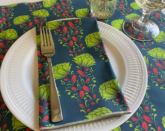 Bright Green Puffy Flower Napkin Set of Four
