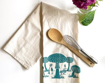 Mushroom Forest Block Printed 100% cotton Flour Sack Towel