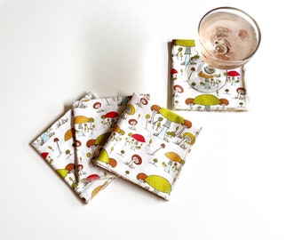 Mushroom Forest Cotton Cocktail Napkin Set of Four