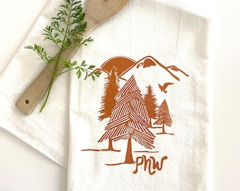 PNW (Pacific Northwest) Block Printed 100% Cotton Flour Sack Towel