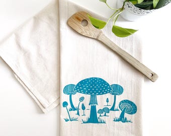 Morels and Shiitake Mushroom Block Printed Flour Sack Towel