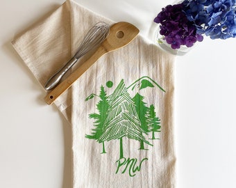 Pacific Northwest Block Printed 100% cotton Flour Sack Towel