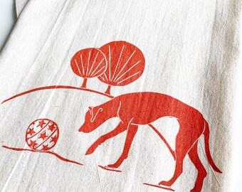 Red Dog and Retro Ball Flour Sack Towel