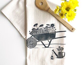 Wheelbarrow Block Printed 100% Cotton Flour Sack Towel