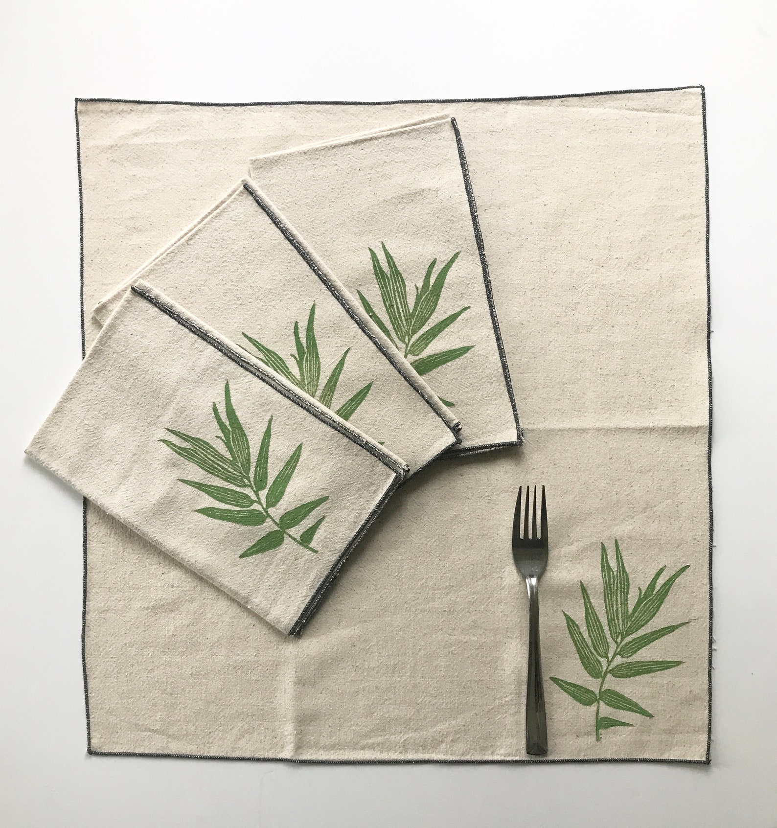 Bamboo Leaf Handmade Block Printed Napkin Set Etsy