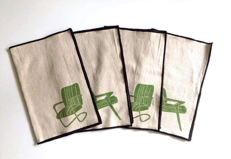 Vintage Midcentury Chairs Block Printed Placemat Set-100/% cotton