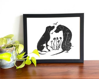 Lion Dogs- 8x10 Block Print on Paper