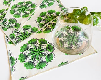Green Radial Flower Cotton Cocktail Napkin Set of Four