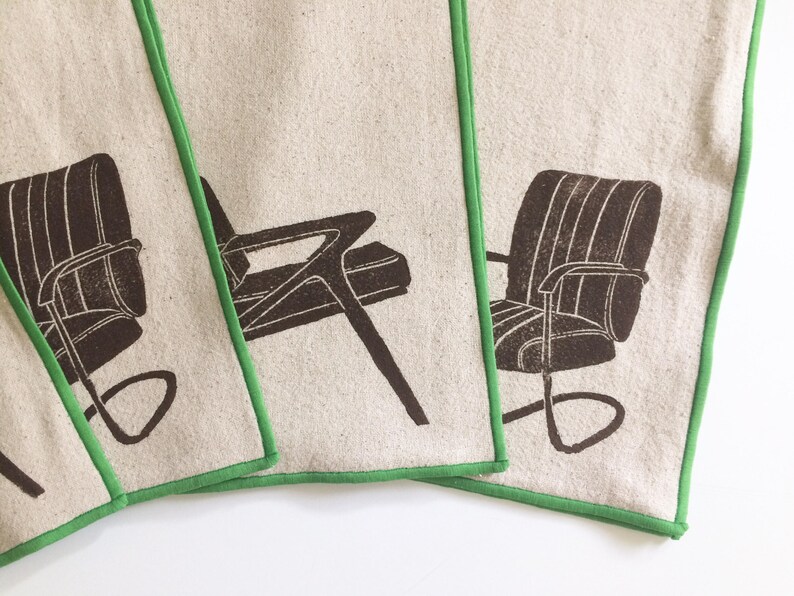 Vintage Midcentury Chairs Block Printed Placemat Set-100/% cotton