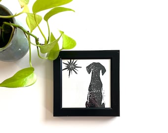 Dog and Star 4x4 Block Print on Paper