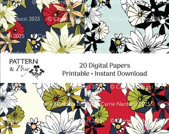 Large Floral Printable Digital Papers for Scrapbooking